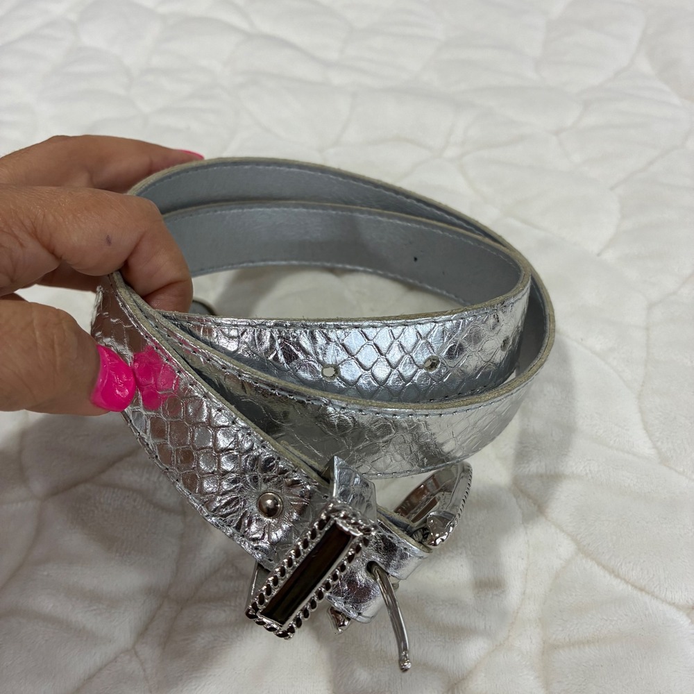 VTG Accessories‎ by Pearl Silver Snakeskin Genuine Leather Casual Belt Large - Picture 8 of 8